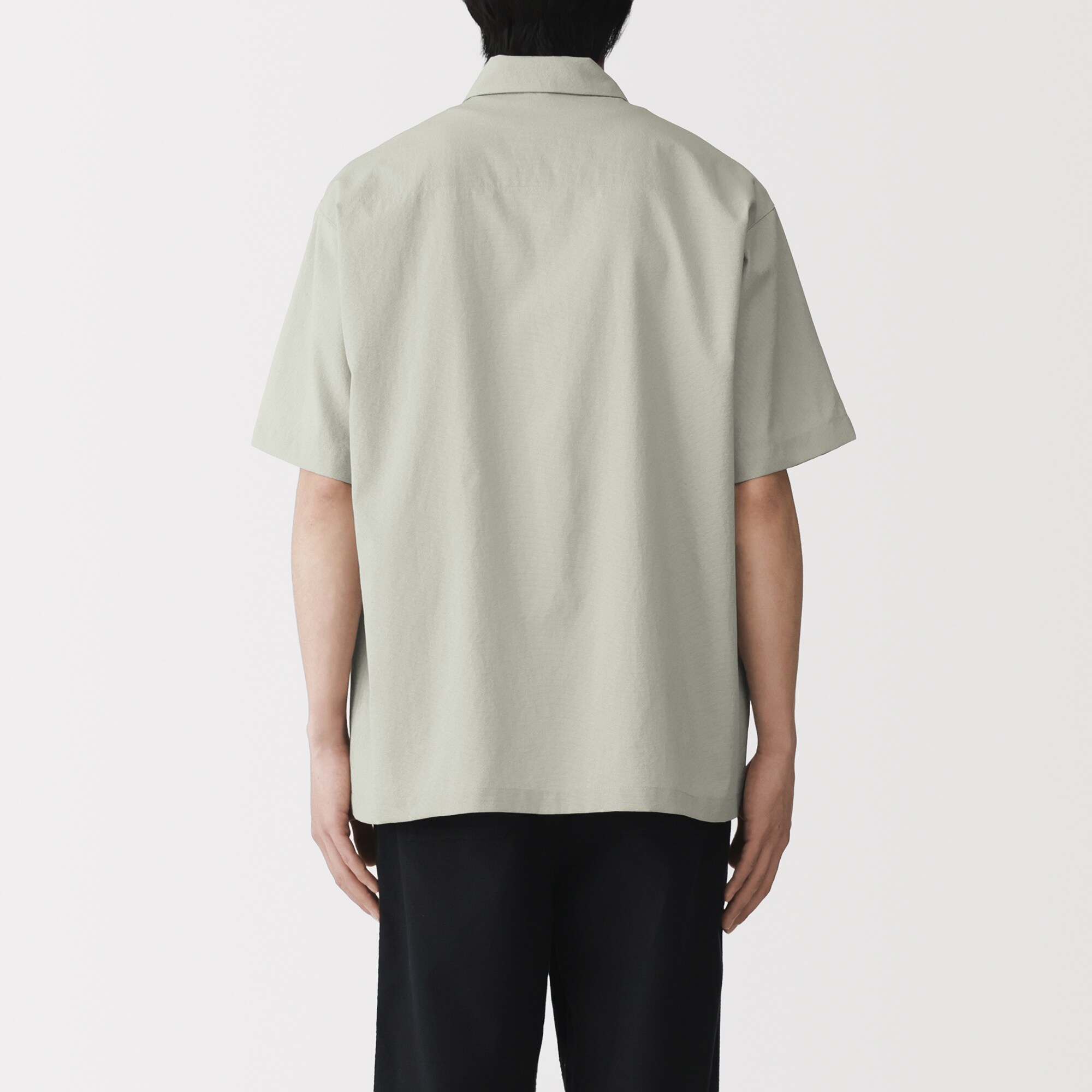 紳士　風を通す半袖布帛ポロシャツ