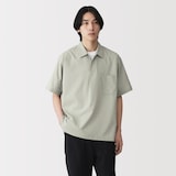 紳士　風を通す半袖布帛ポロシャツ