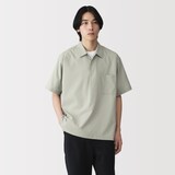 紳士　風を通す半袖布帛ポロシャツ