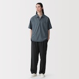 紳士　風を通す半袖布帛ポロシャツ