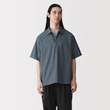 紳士　風を通す半袖布帛ポロシャツ