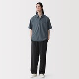 紳士　風を通す半袖布帛ポロシャツ