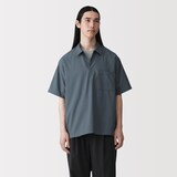 紳士　風を通す半袖布帛ポロシャツ