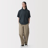 紳士　風を通す半袖布帛ポロシャツ