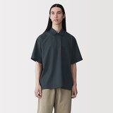 紳士　風を通す半袖布帛ポロシャツ