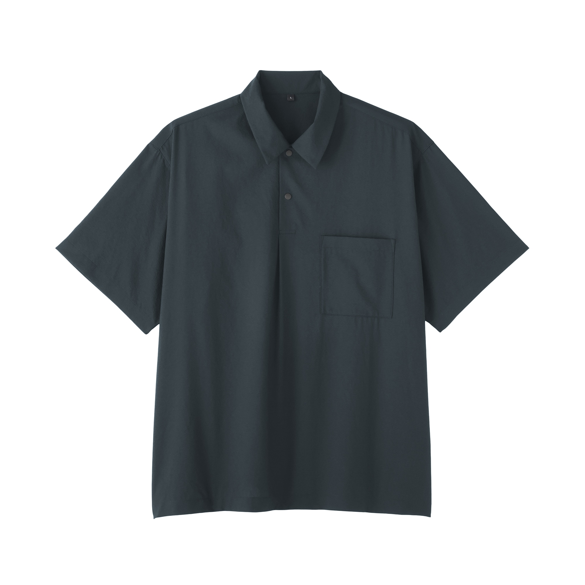 紳士　風を通す半袖布帛ポロシャツ