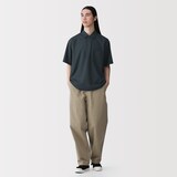 紳士　風を通す半袖布帛ポロシャツ