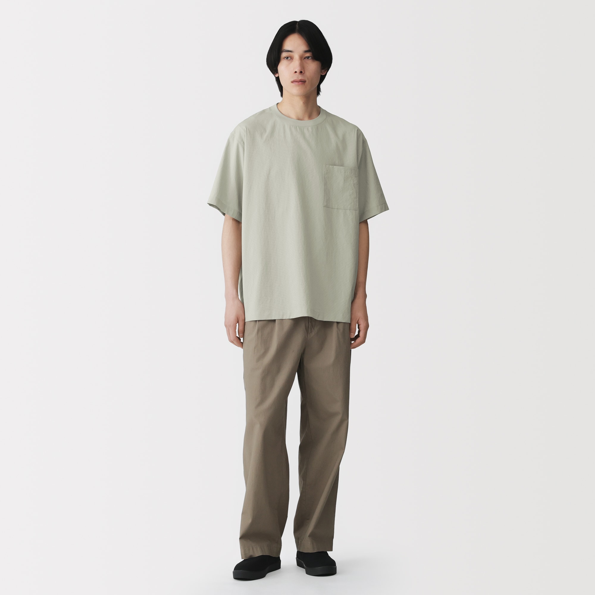 紳士　風を通す半袖布帛Ｔシャツ