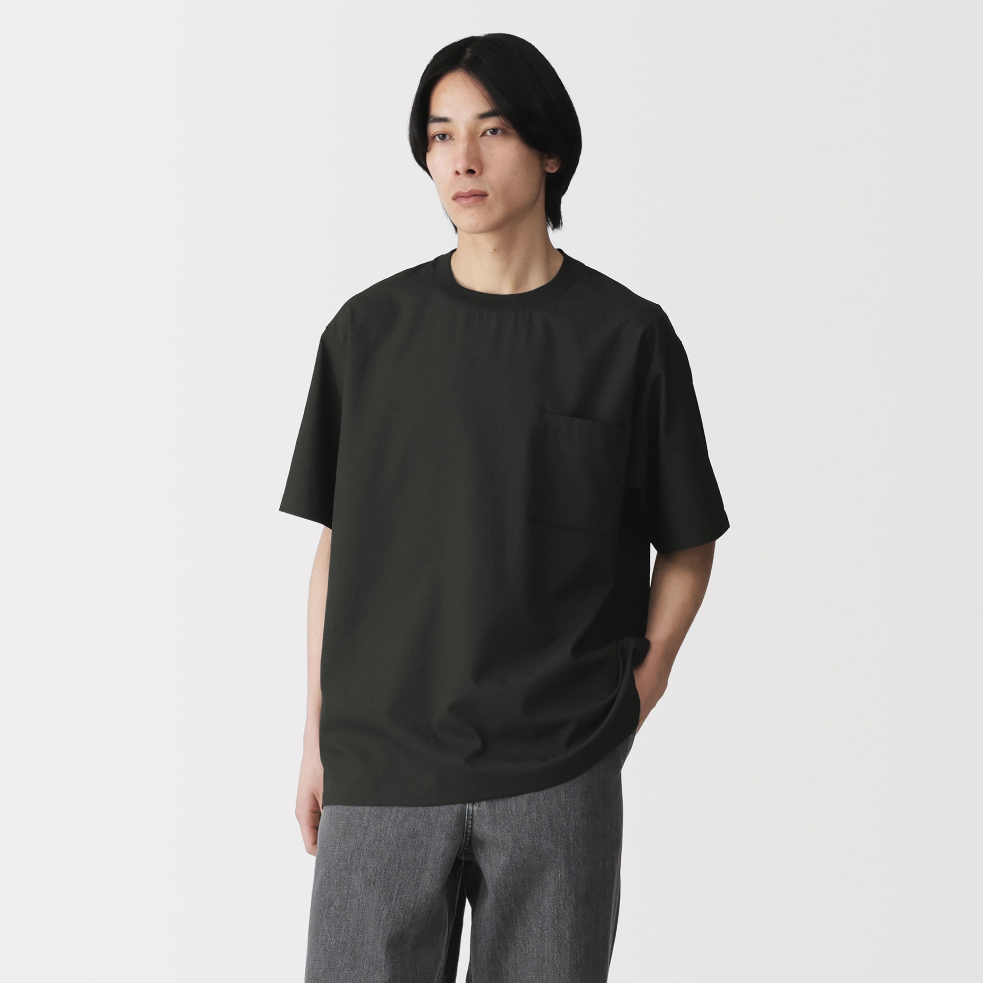 紳士　風を通す半袖布帛Ｔシャツ
