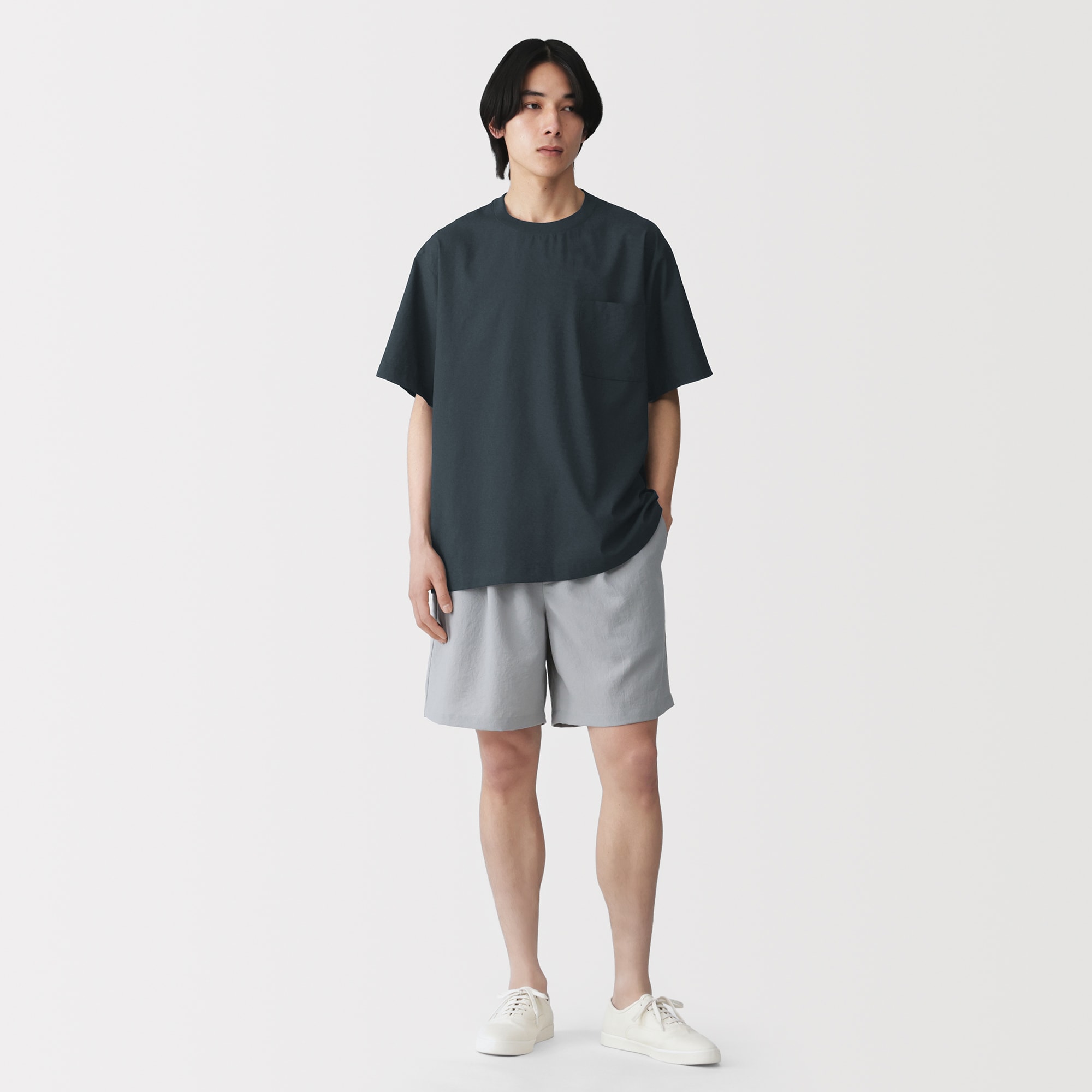 紳士　風を通す半袖布帛Ｔシャツ