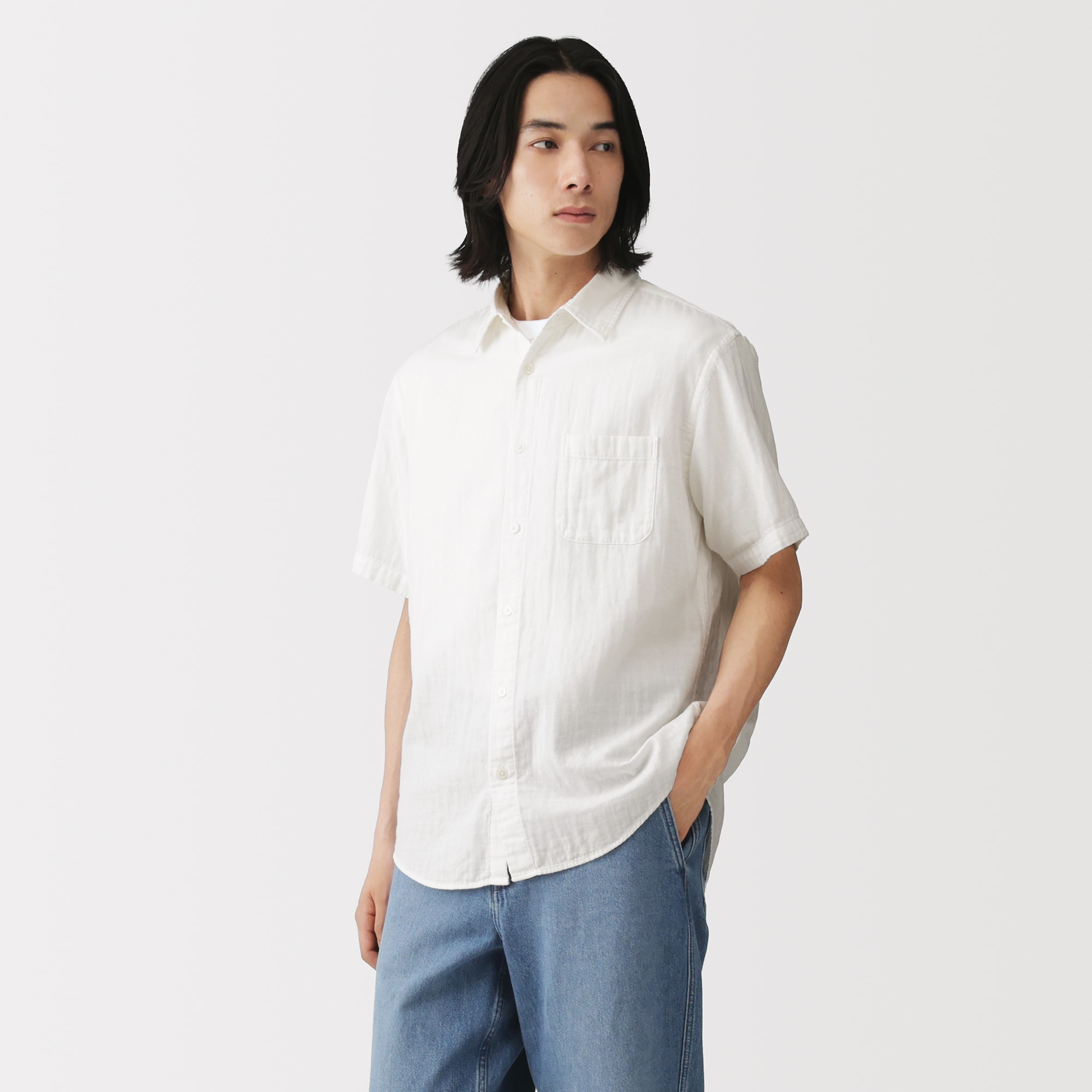 紳士　カポック混二重ガーゼ半袖シャツ（ＯＳ）