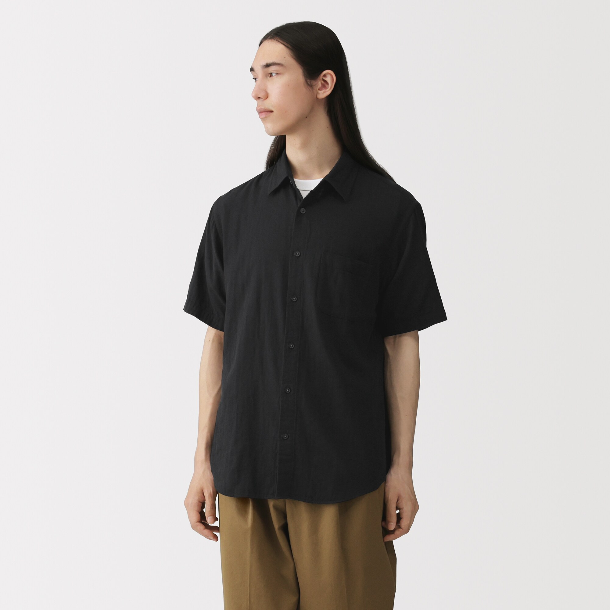 紳士　カポック混二重ガーゼ半袖シャツ（ＯＳ）