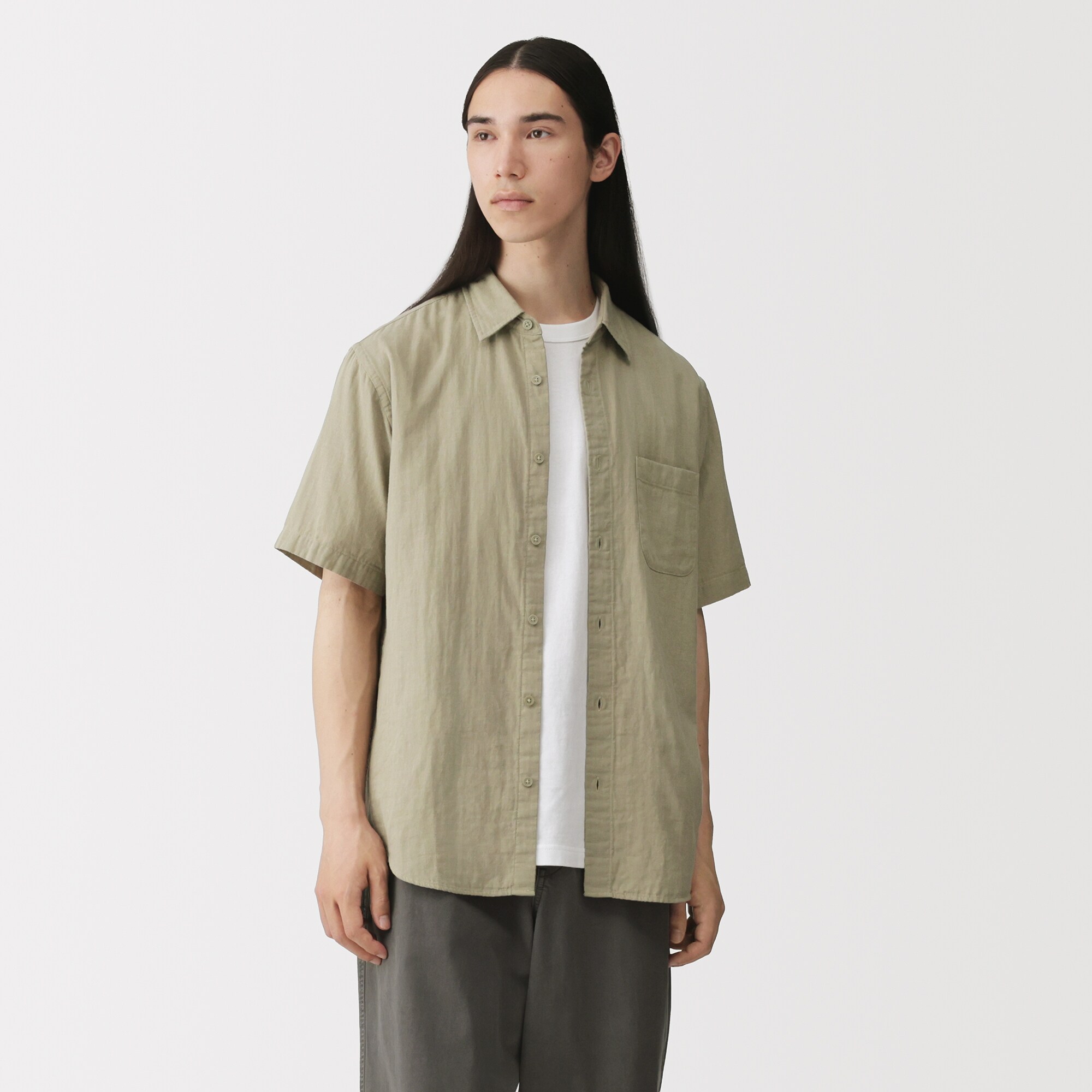 紳士　カポック混二重ガーゼ半袖シャツ（ＯＳ）