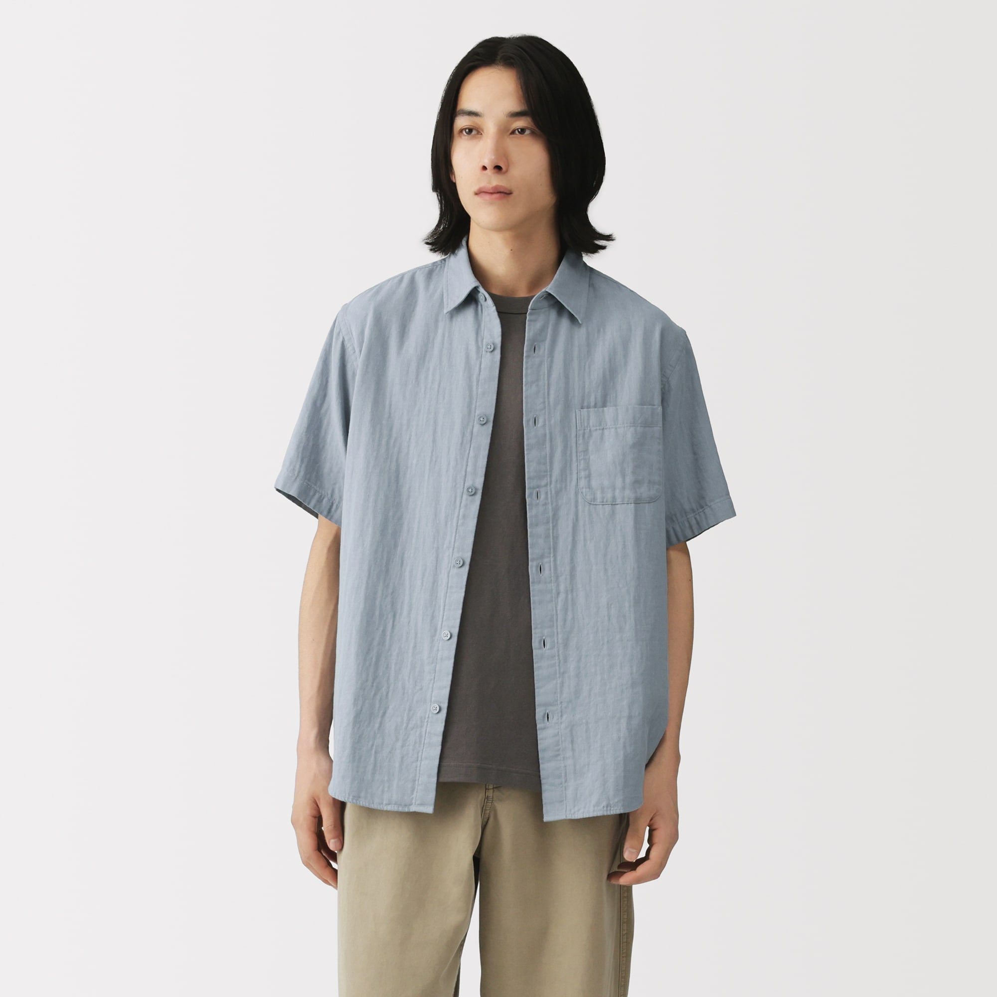 紳士　カポック混二重ガーゼ半袖シャツ（ＯＳ）
