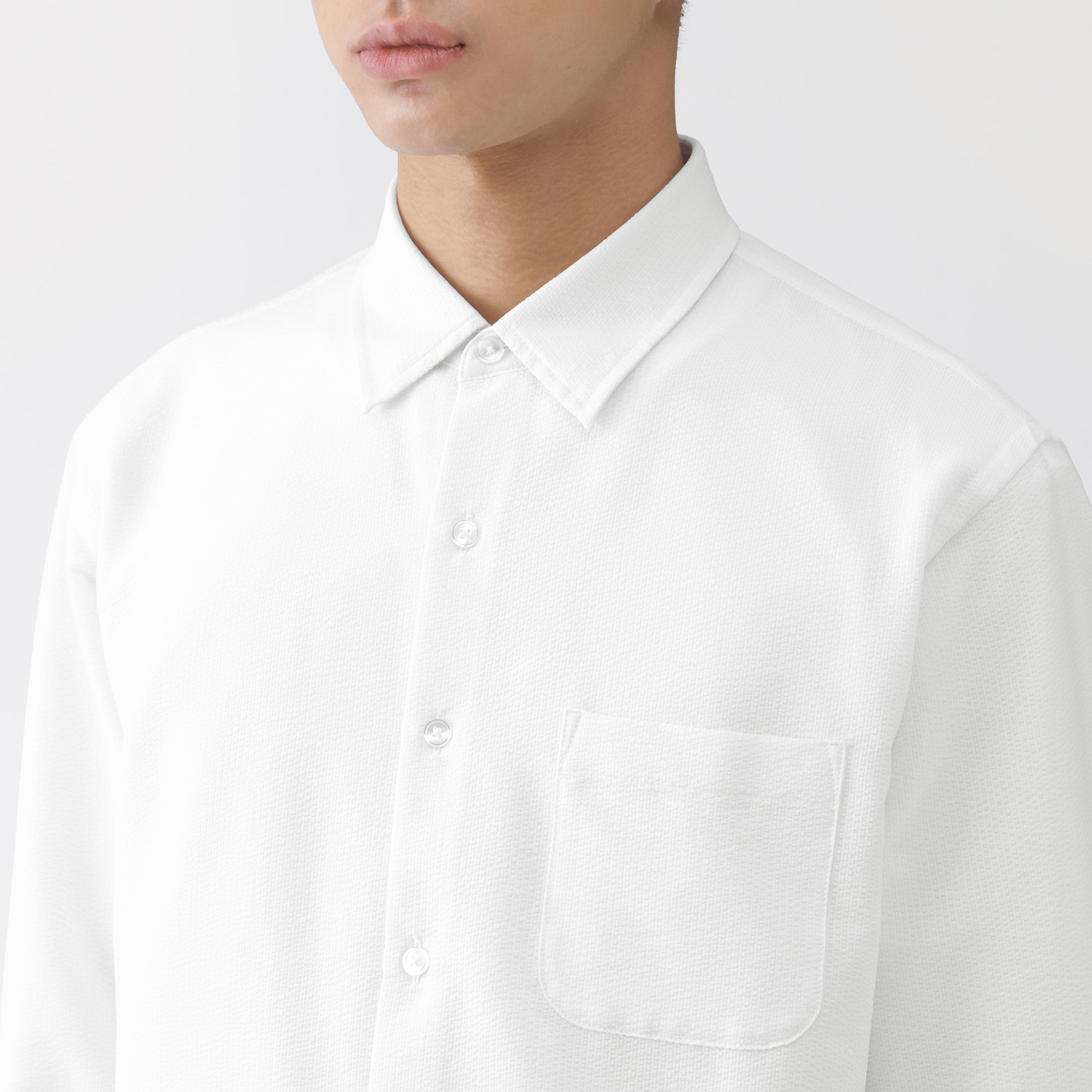 紳士　風を通すストレッチサッカー長袖シャツ