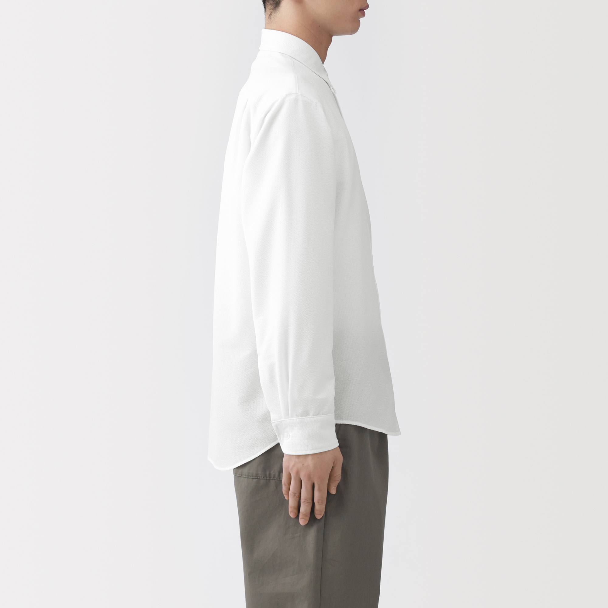 紳士　風を通すストレッチサッカー長袖シャツ