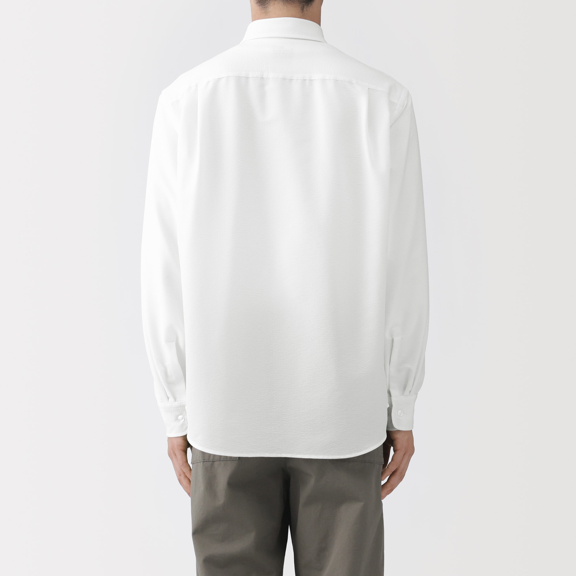 紳士　風を通すストレッチサッカー長袖シャツ