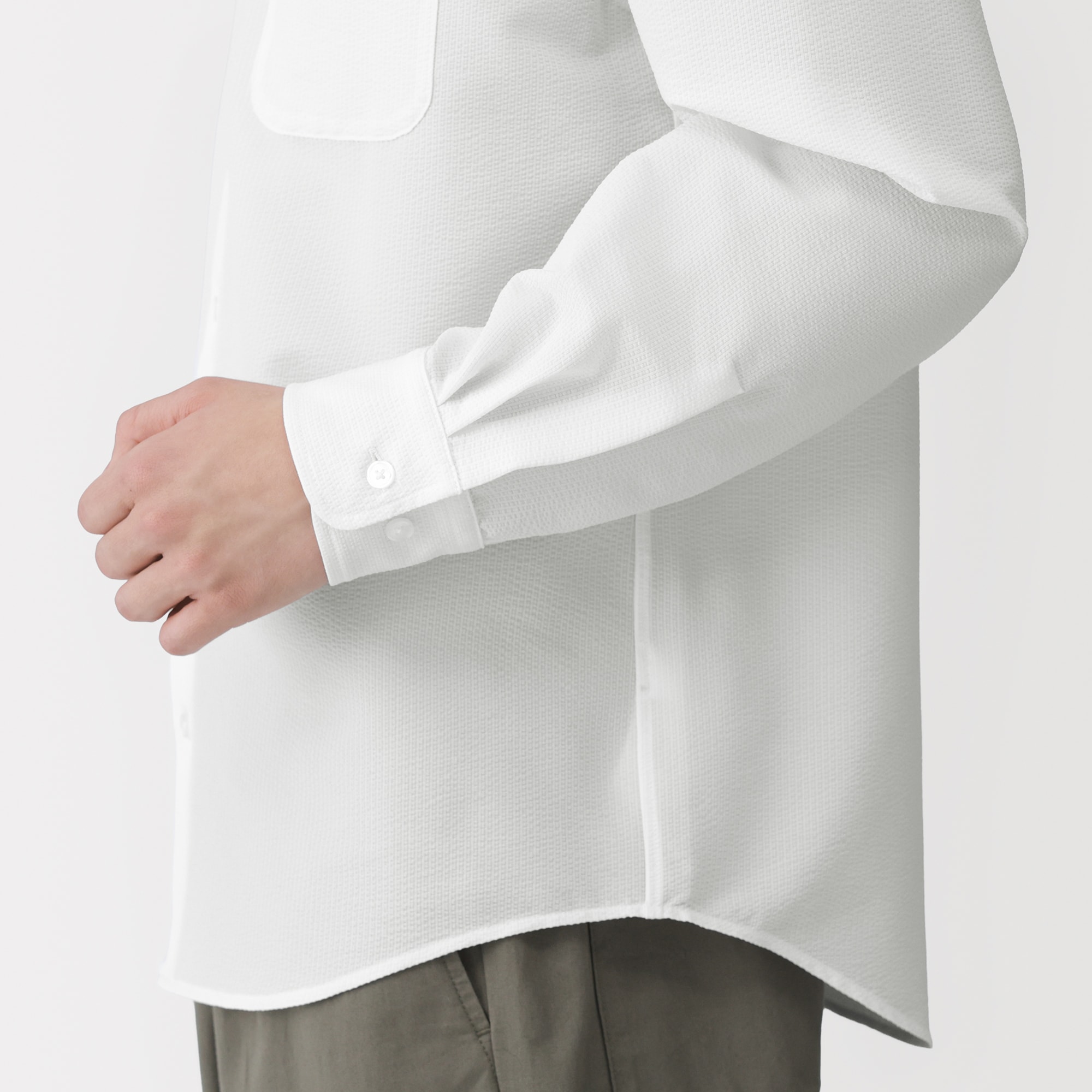 紳士　風を通すストレッチサッカー長袖シャツ