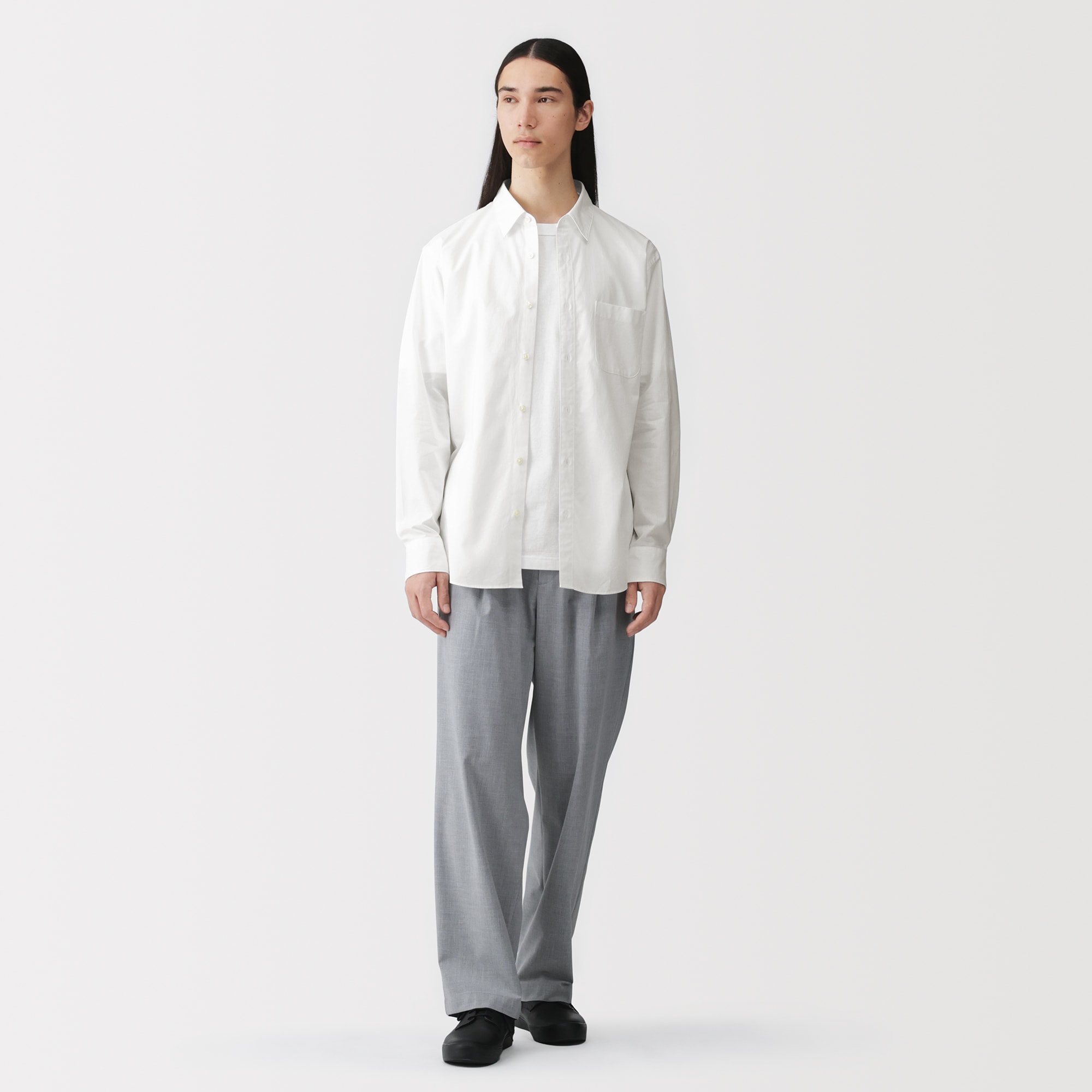 紳士　洗いざらしブロード長袖シャツ