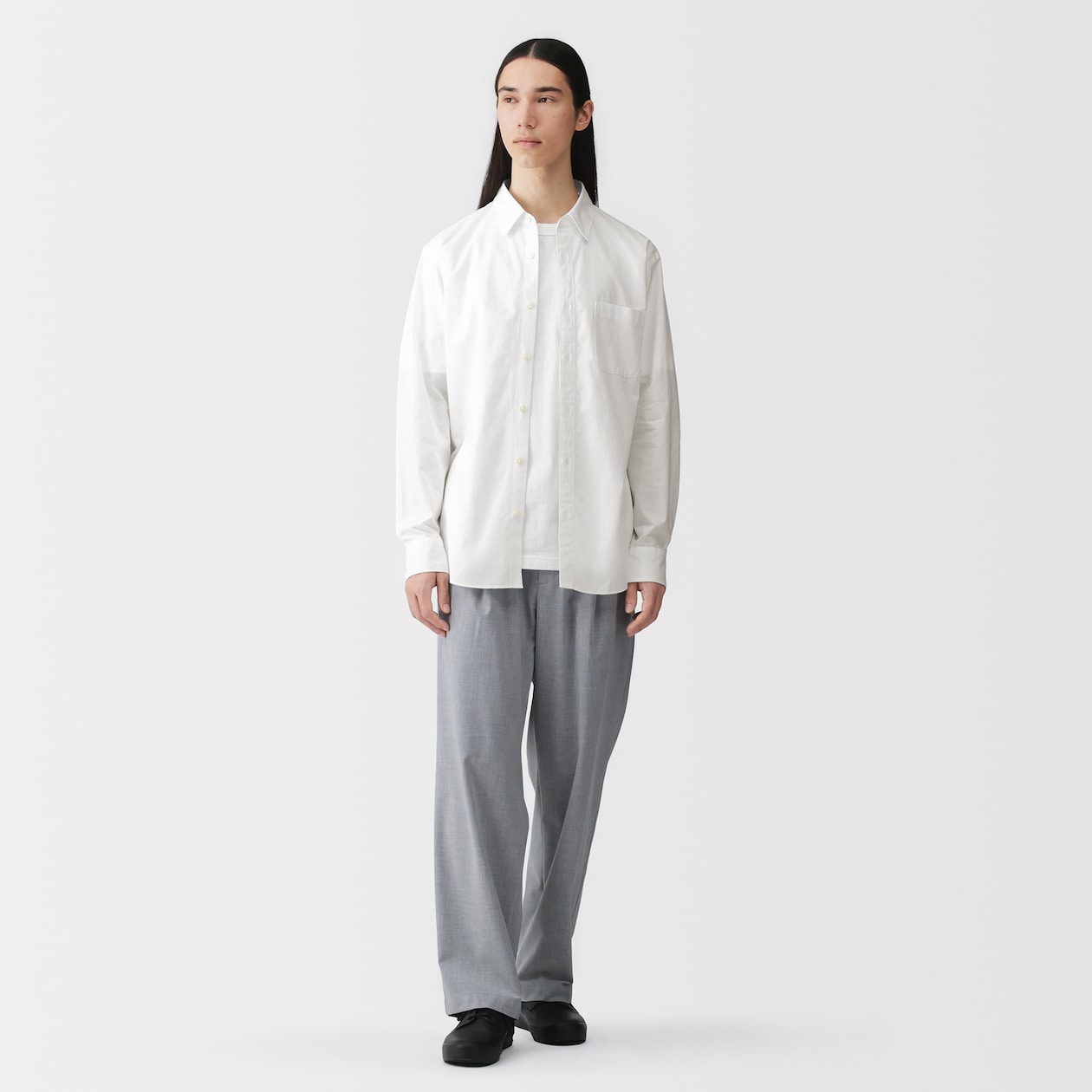 紳士　洗いざらしブロード長袖シャツ