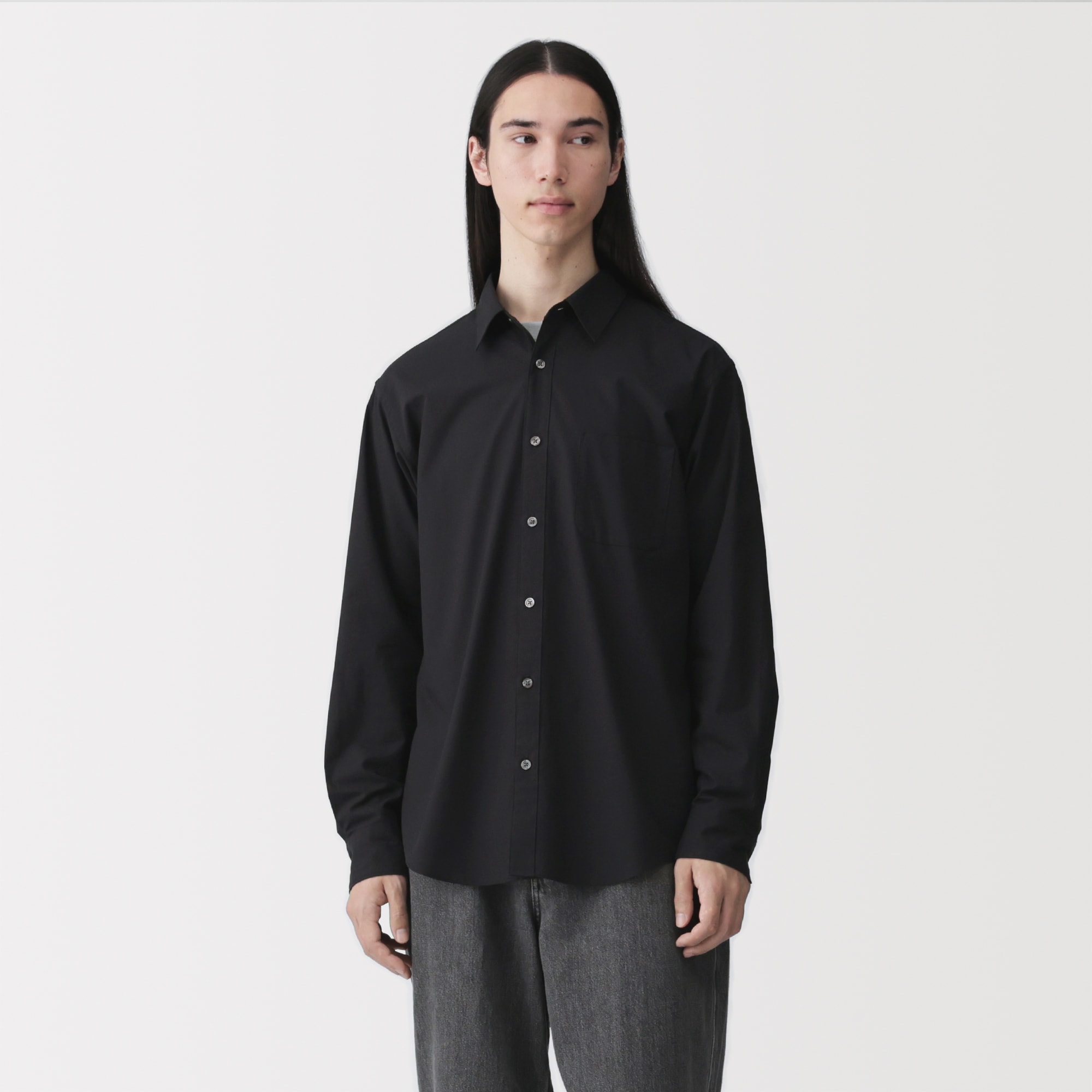 紳士　洗いざらしブロード長袖シャツ