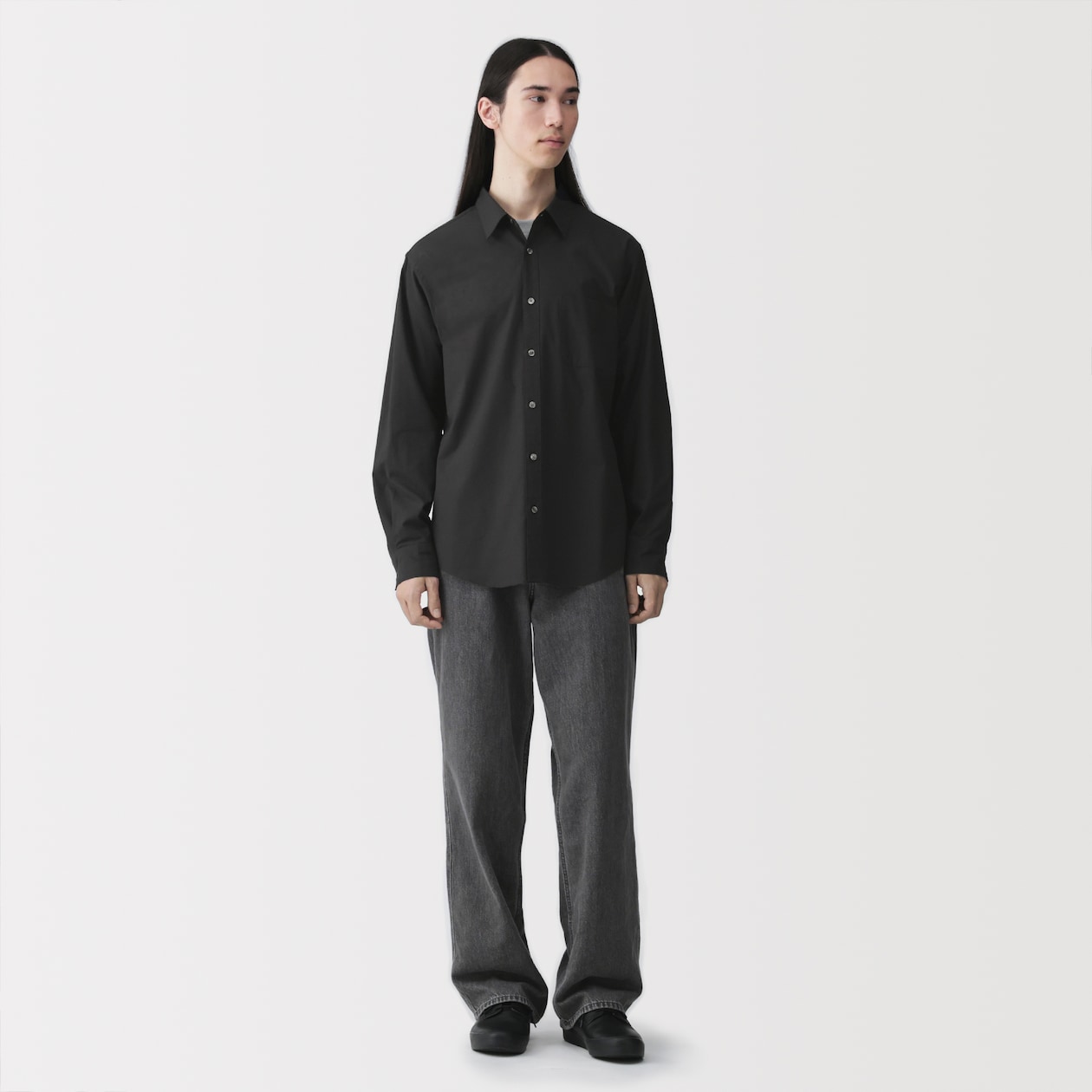 紳士　洗いざらしブロード長袖シャツ