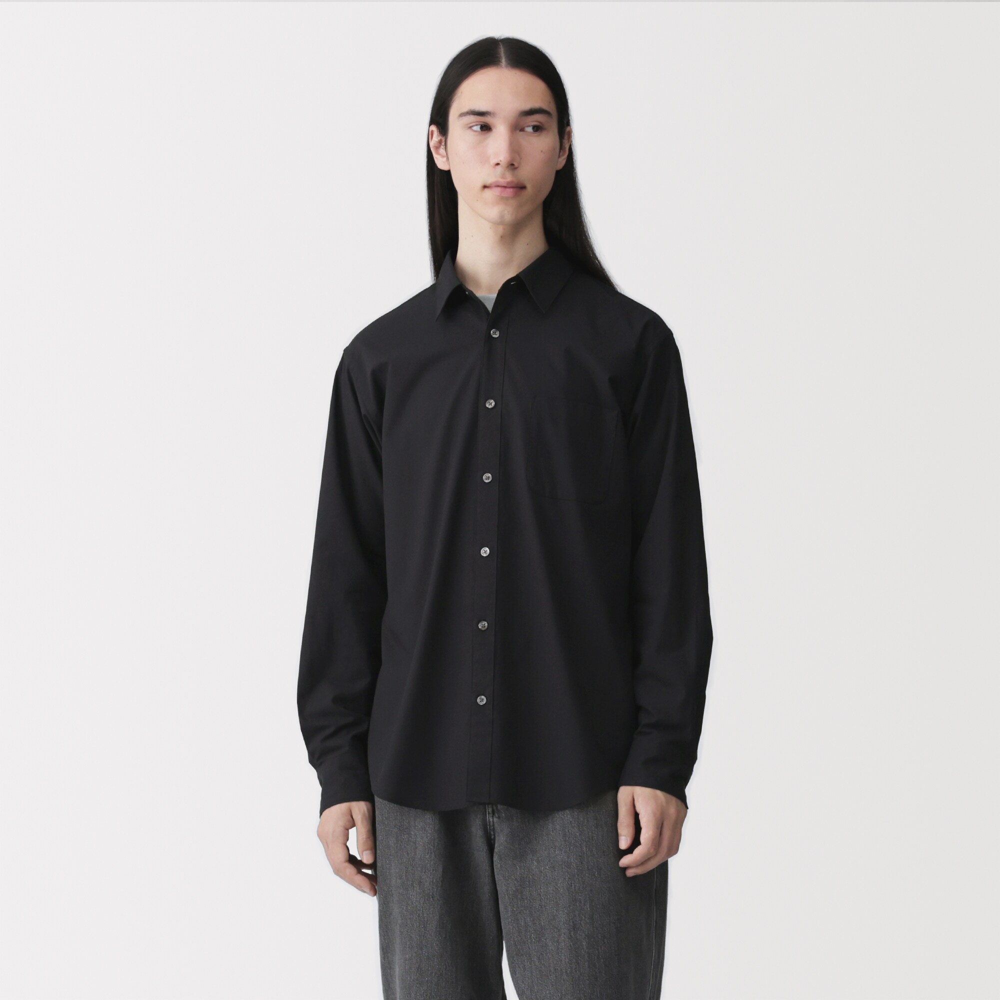 紳士　洗いざらしブロード長袖シャツ