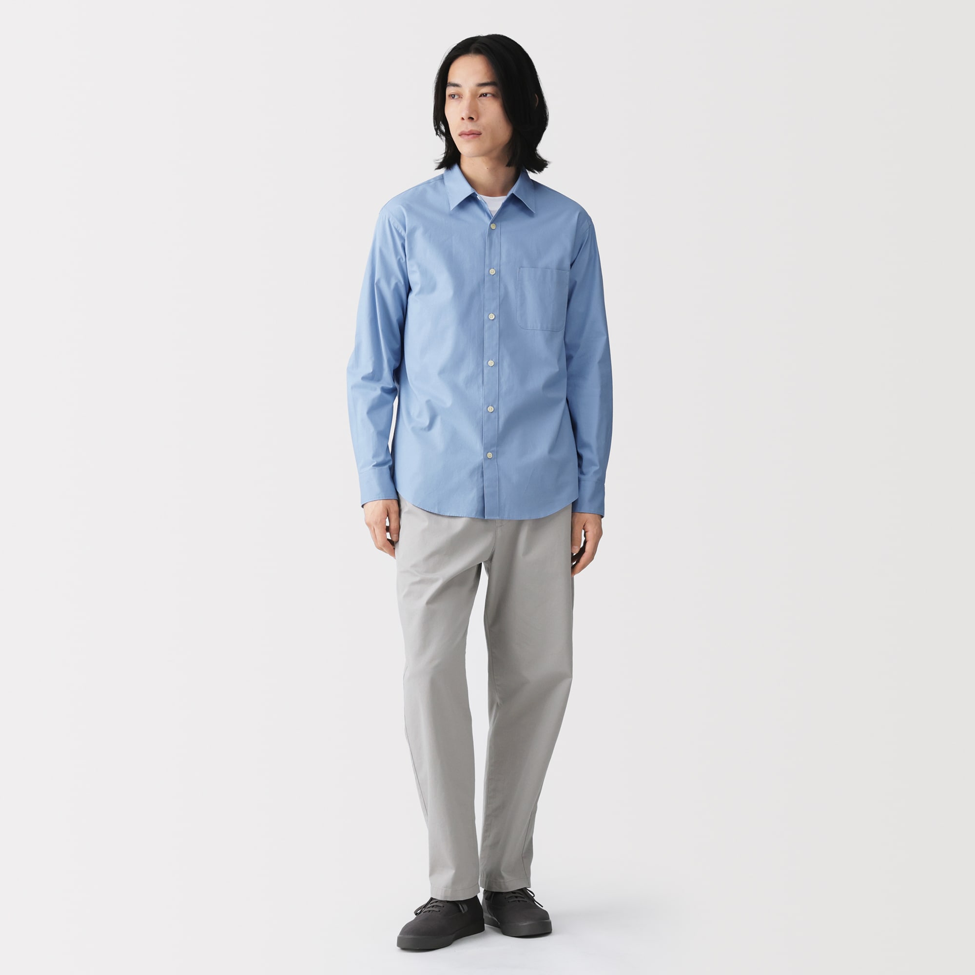 紳士　洗いざらしブロード長袖シャツ