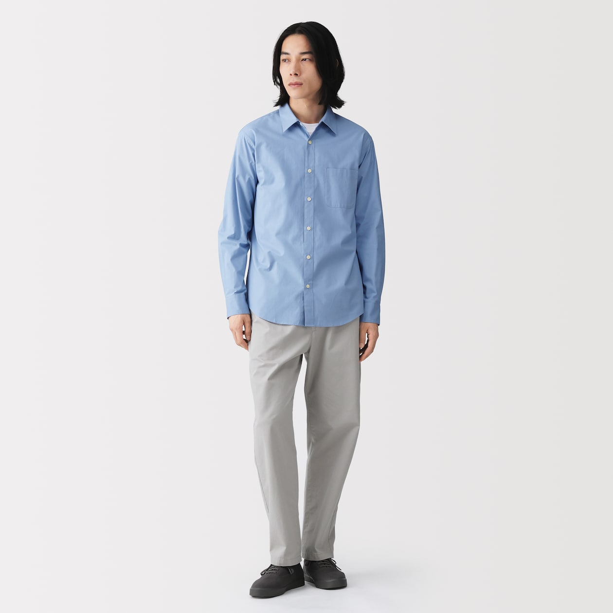 紳士　洗いざらしブロード長袖シャツ