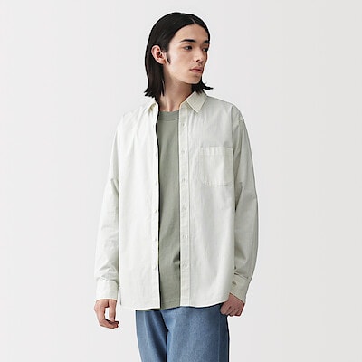 紳士　洗いざらしブロード長袖シャツ