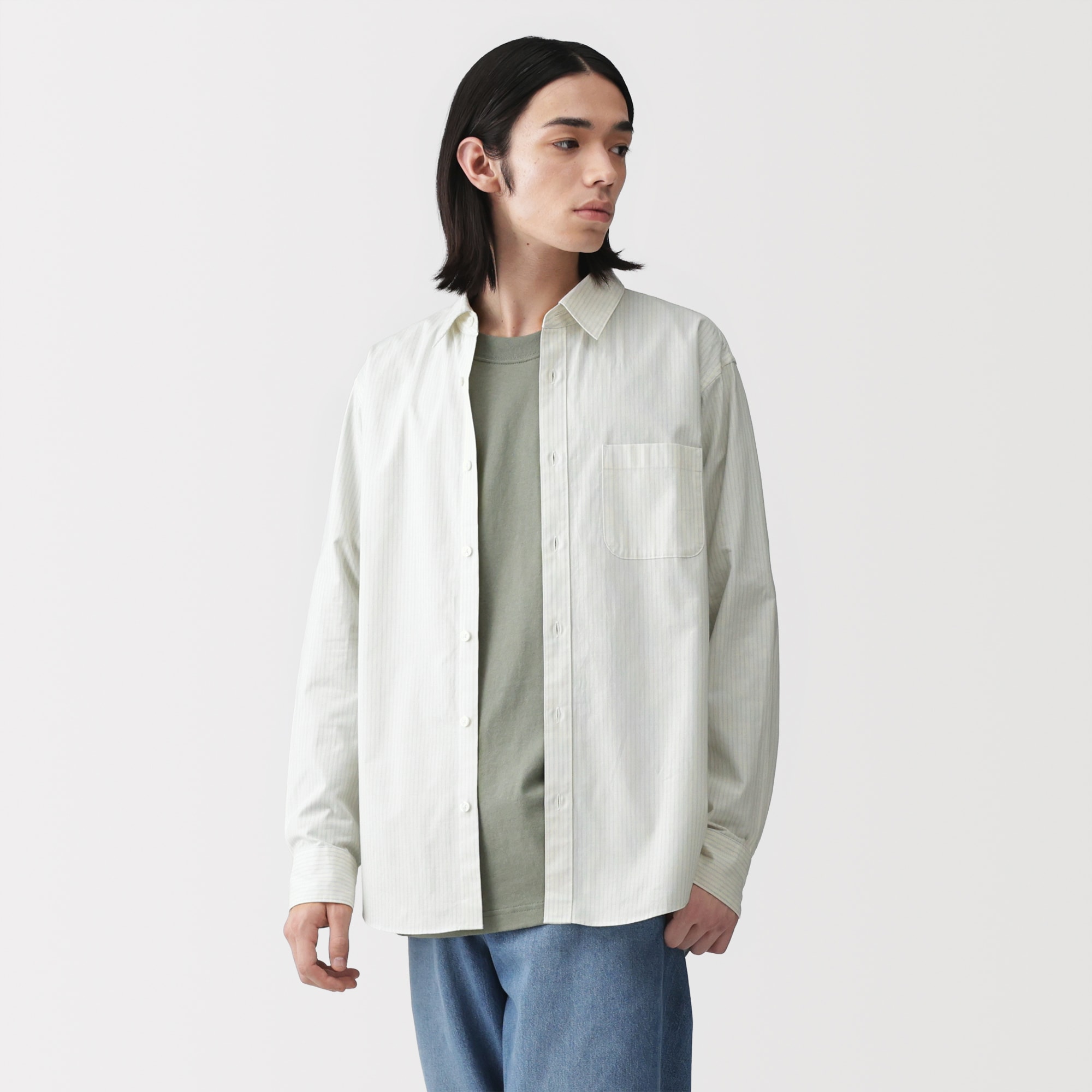 紳士　洗いざらしブロード長袖シャツ