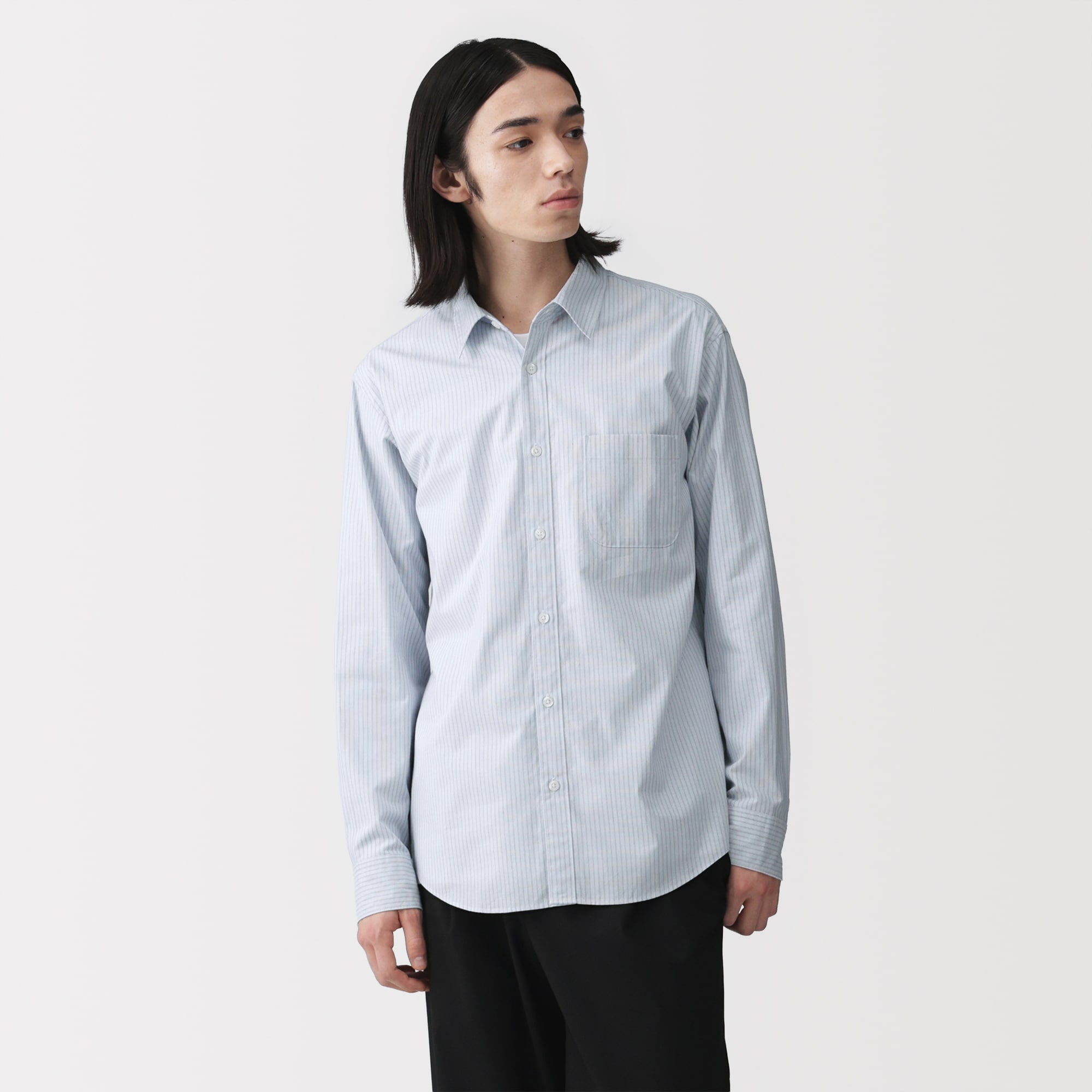 紳士　洗いざらしブロード長袖シャツ