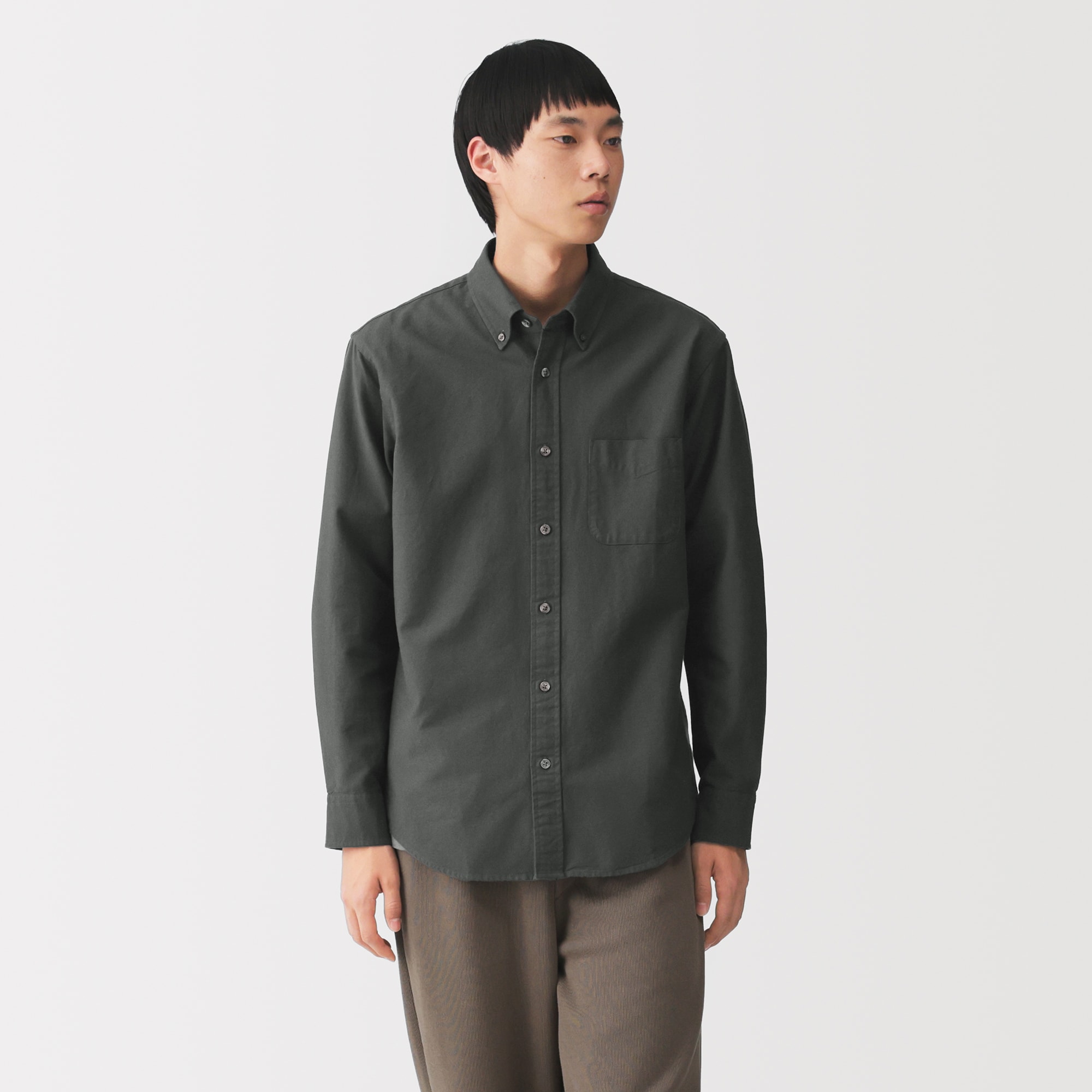 紳士　洗いざらしオックスボタンダウン長袖シャツ