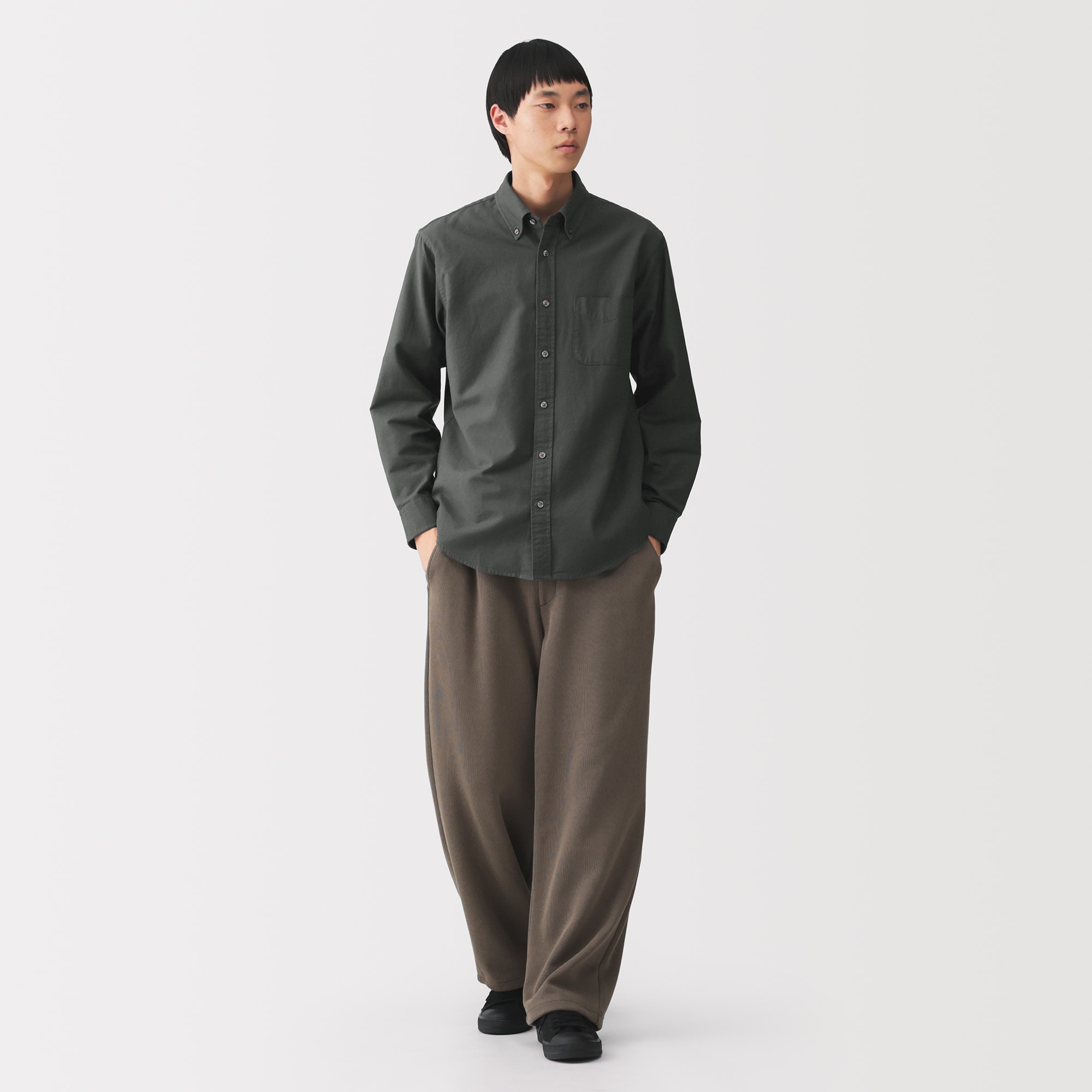 紳士　洗いざらしオックスボタンダウン長袖シャツ