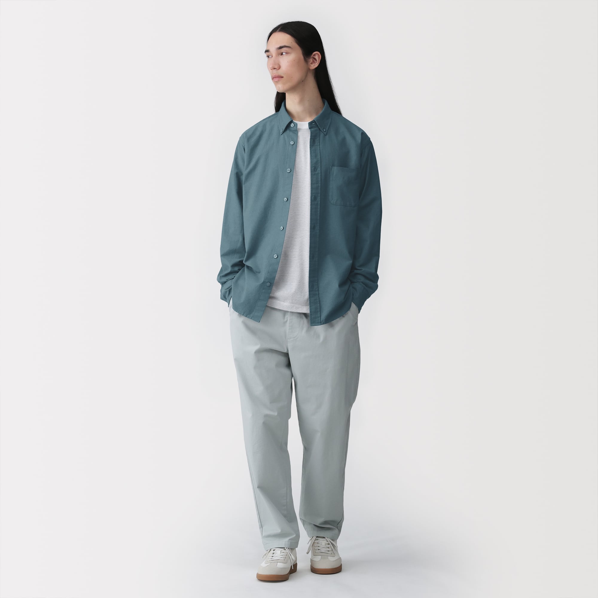 紳士　洗いざらしオックスボタンダウン長袖シャツ