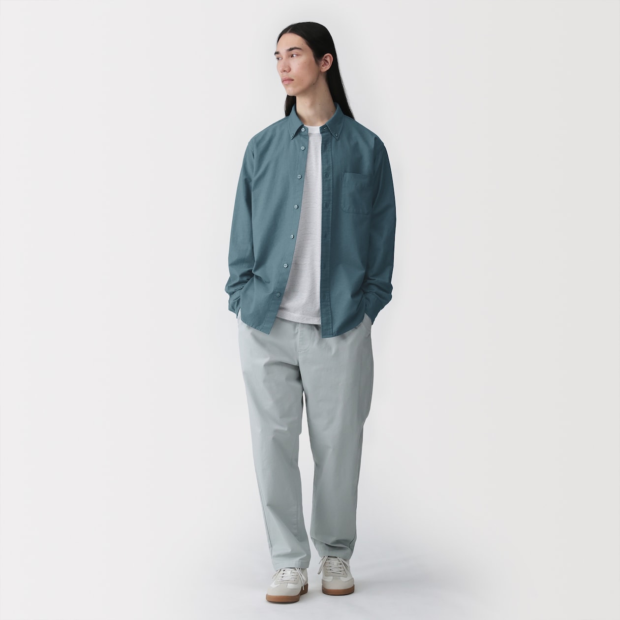 紳士　洗いざらしオックスボタンダウン長袖シャツ