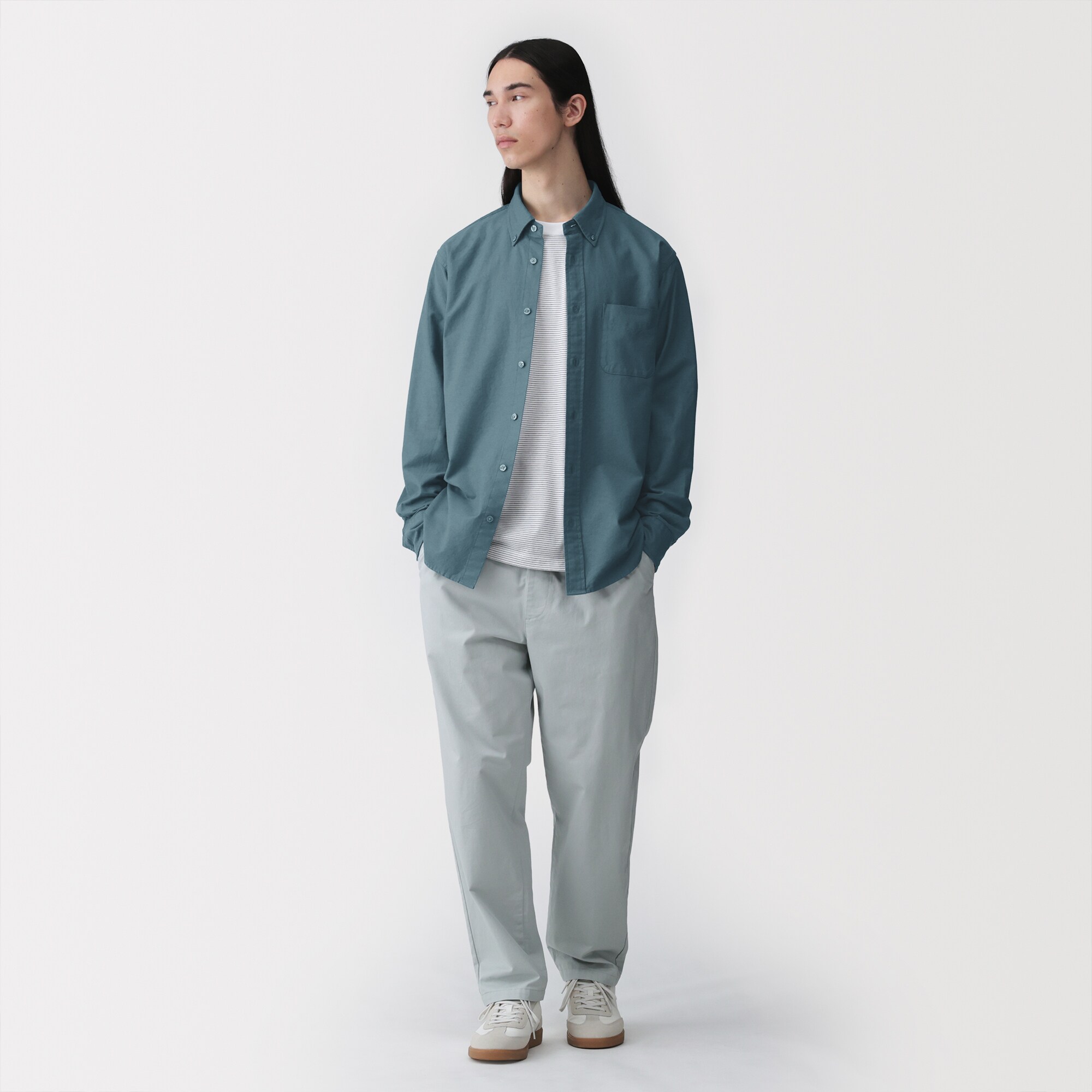 紳士　洗いざらしオックスボタンダウン長袖シャツ