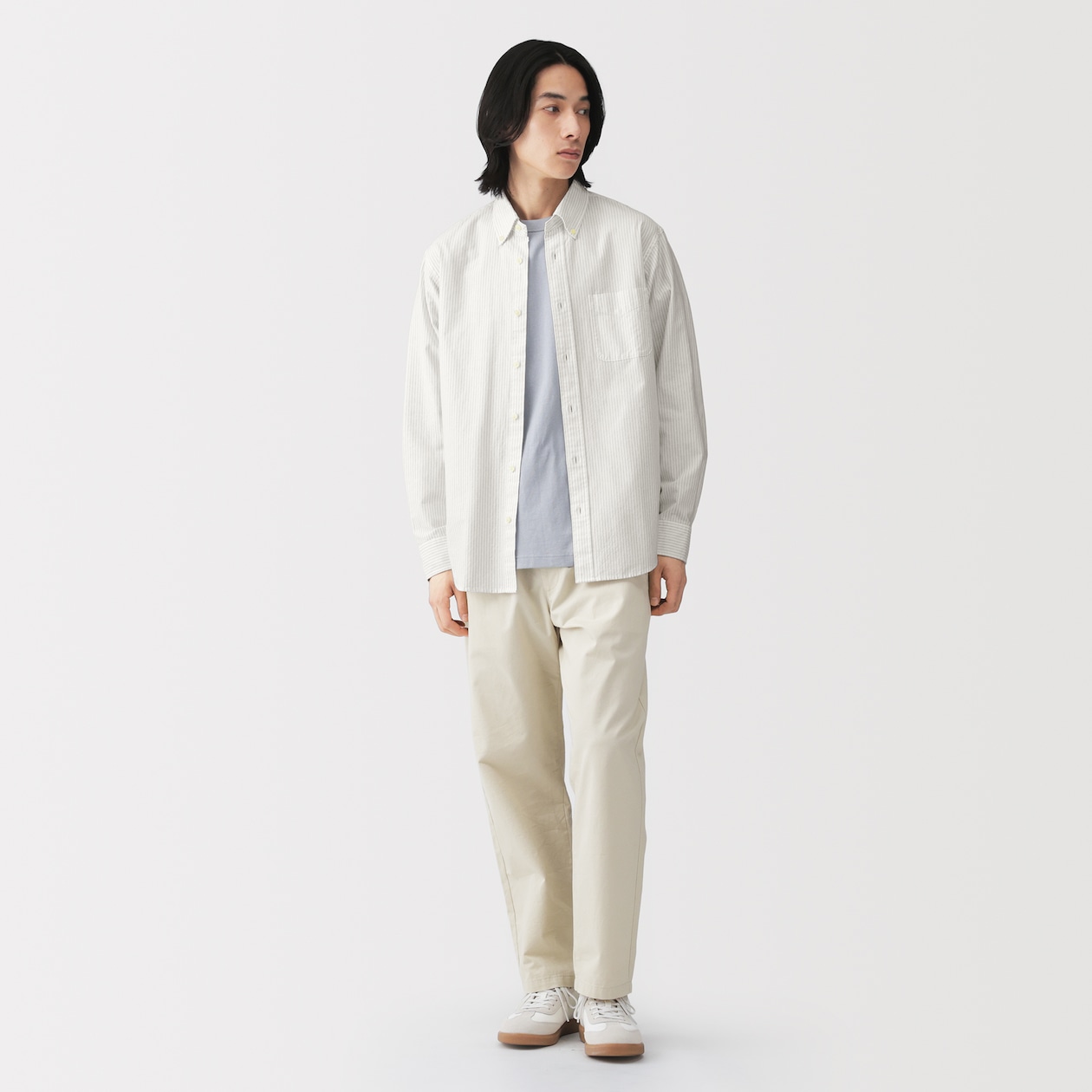紳士　洗いざらしオックスボタンダウン長袖シャツ