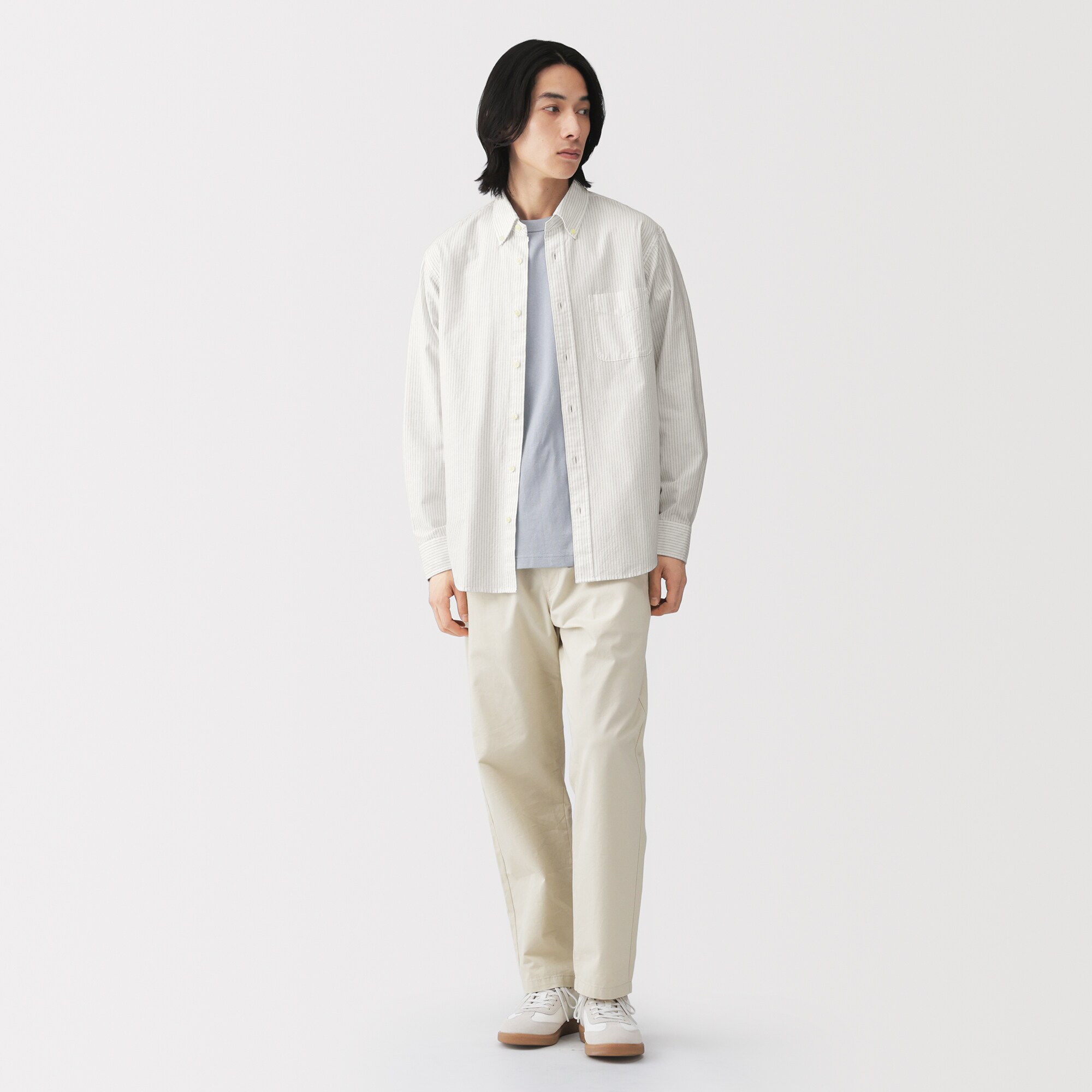 紳士　洗いざらしオックスボタンダウン長袖シャツ