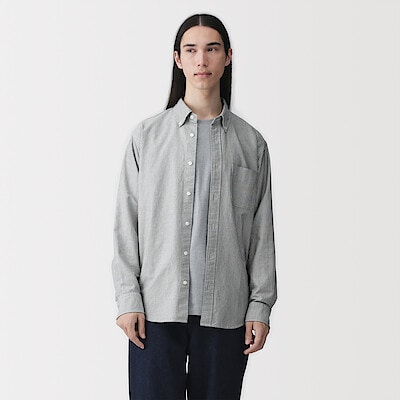 紳士　洗いざらしオックスボタンダウン長袖シャツ