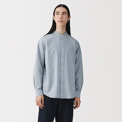 紳士　洗いざらしオックススタンドカラー長袖シャツ