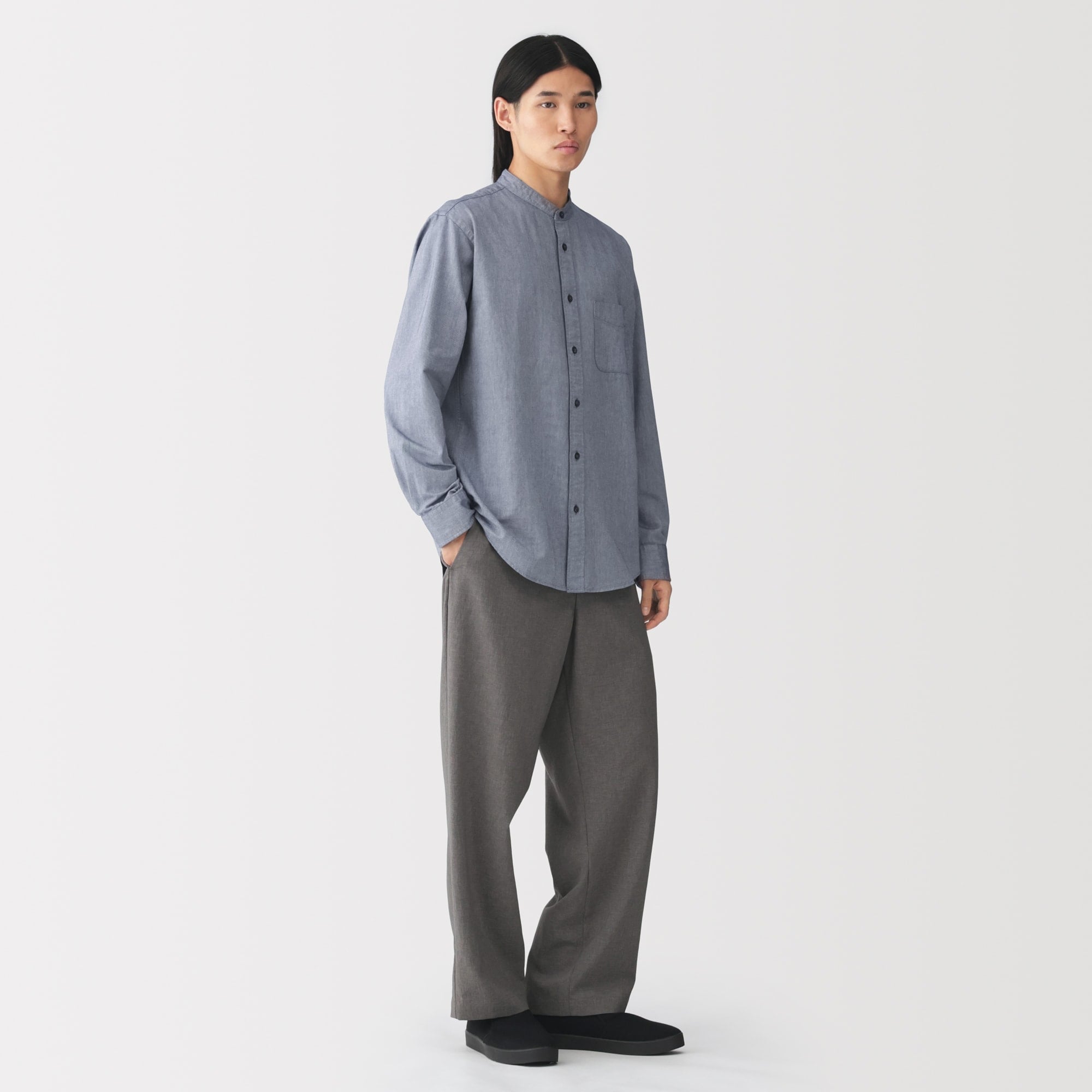 紳士 洗いざらしオックススタンドカラー長袖シャツ | 無印良品