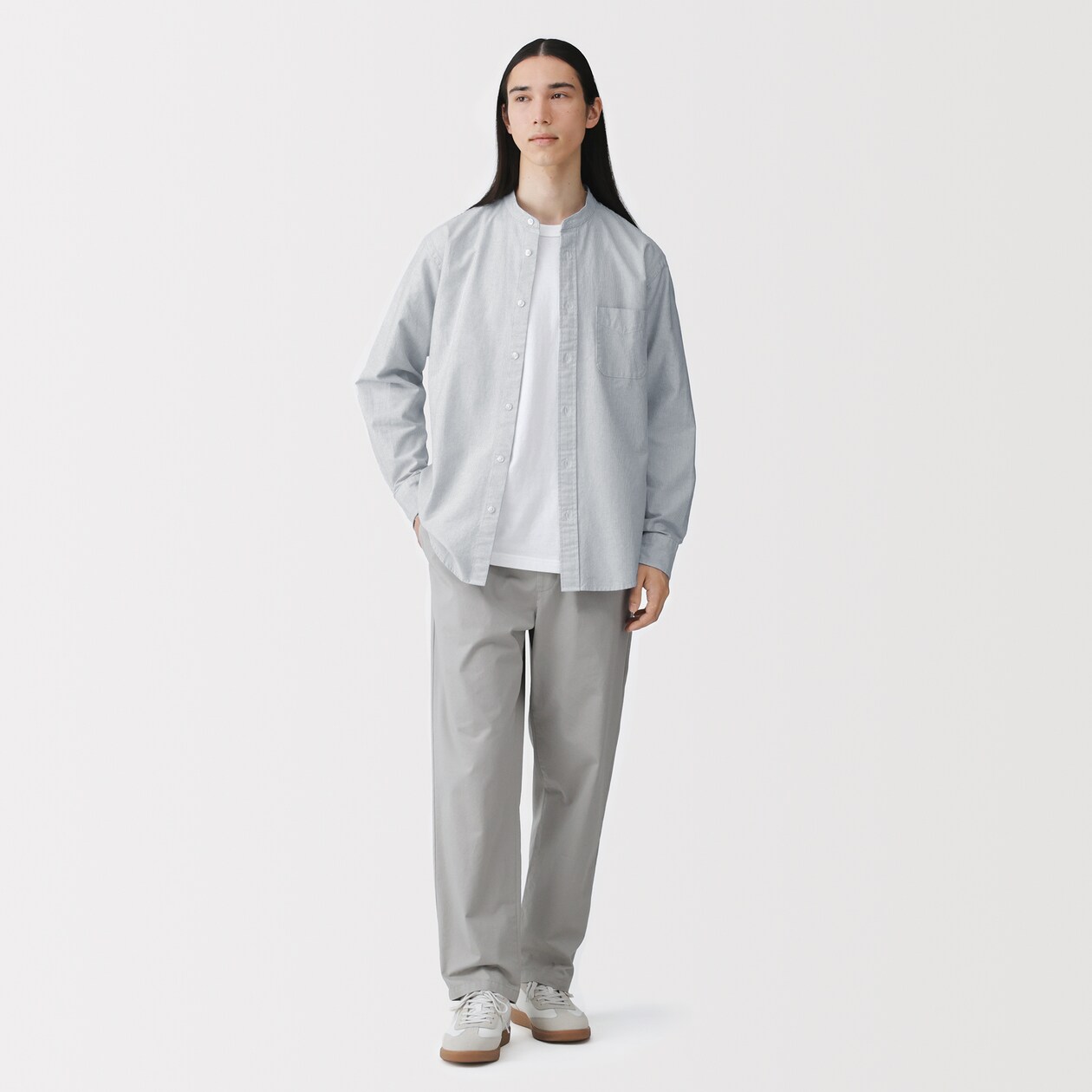 紳士　洗いざらしオックススタンドカラー長袖シャツ