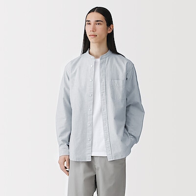 紳士　洗いざらしオックススタンドカラー長袖シャツ