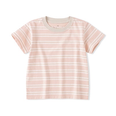 ベビー　あたまするっと　天竺編みクルーネック半袖Ｔシャツ　ボーダー