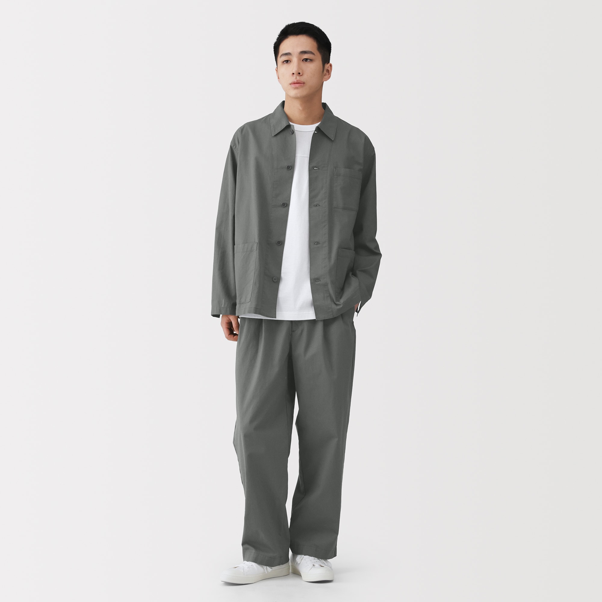 紳士　涼感　タックストレートパンツ