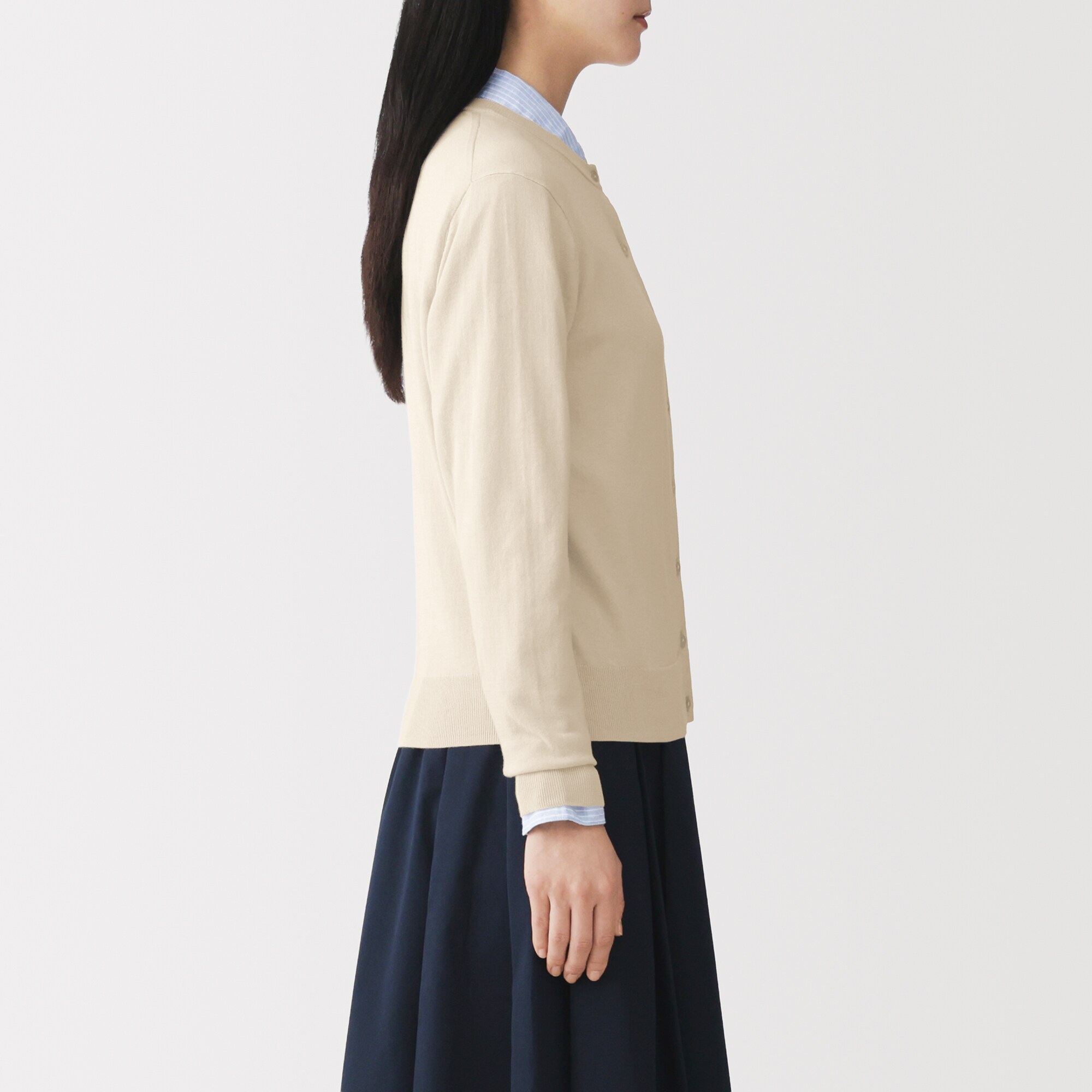 婦人　ＵＶカット強撚コットンクルーネックカーディガン