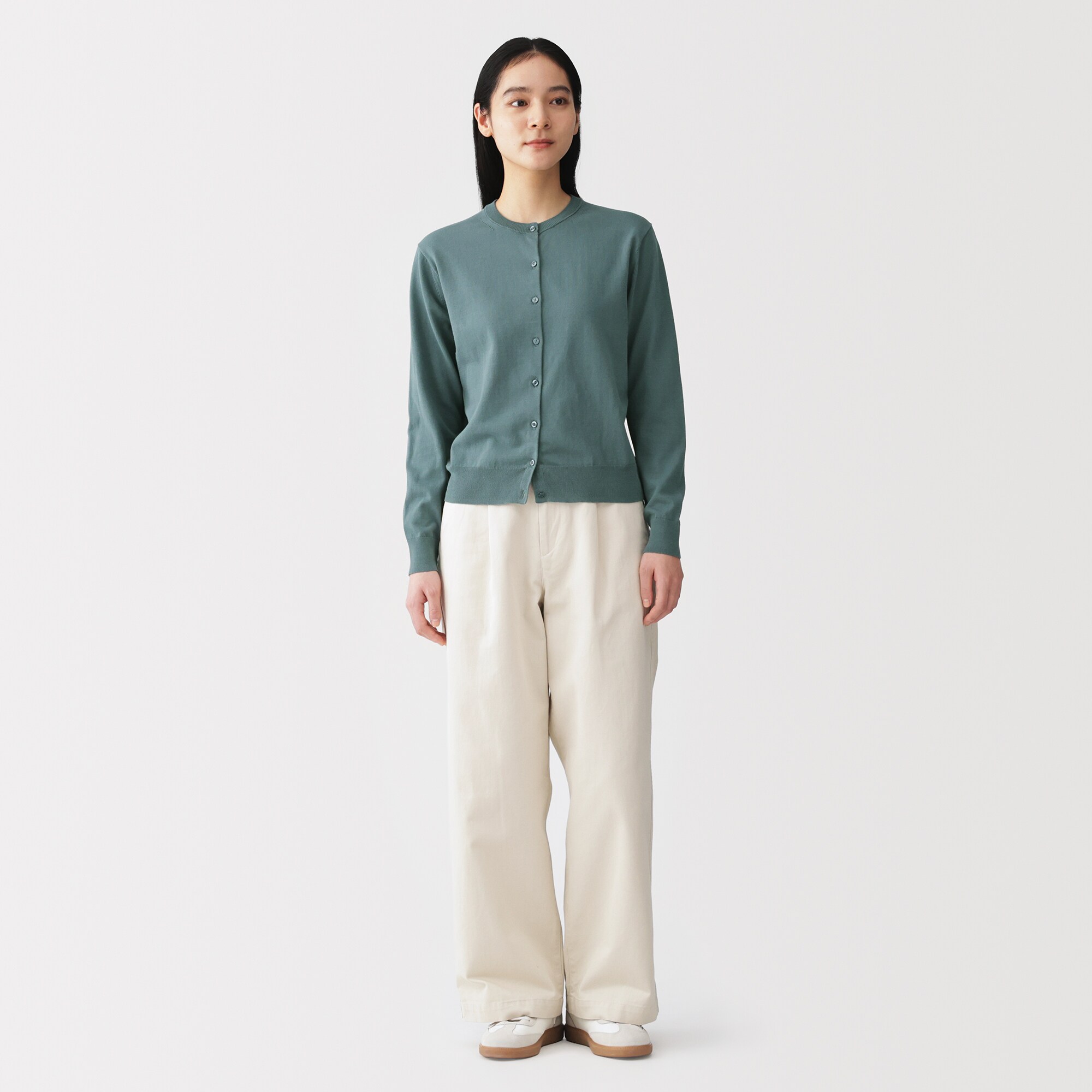 婦人　ＵＶカット強撚コットンクルーネックカーディガン