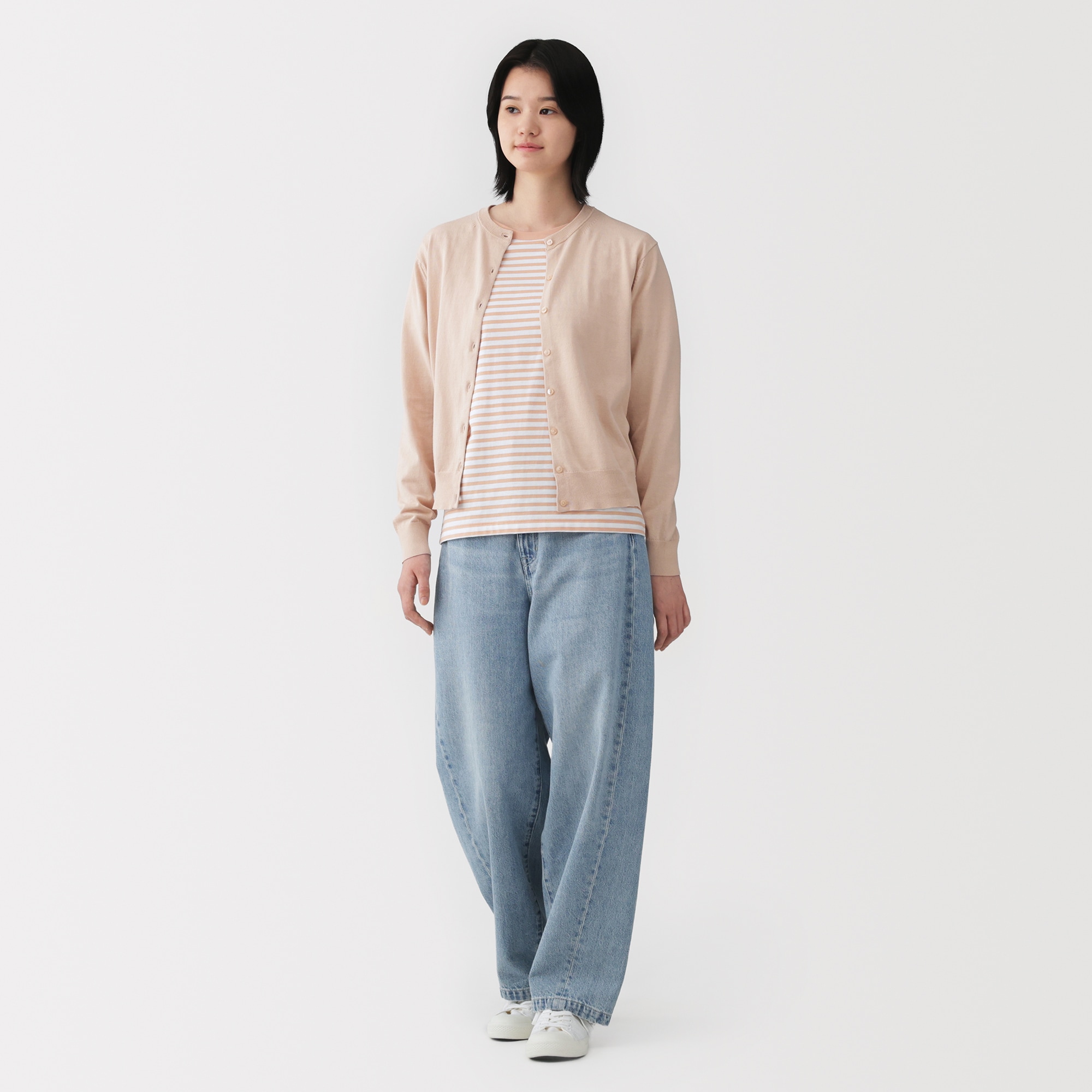 婦人　ＵＶカット強撚コットンクルーネックカーディガン