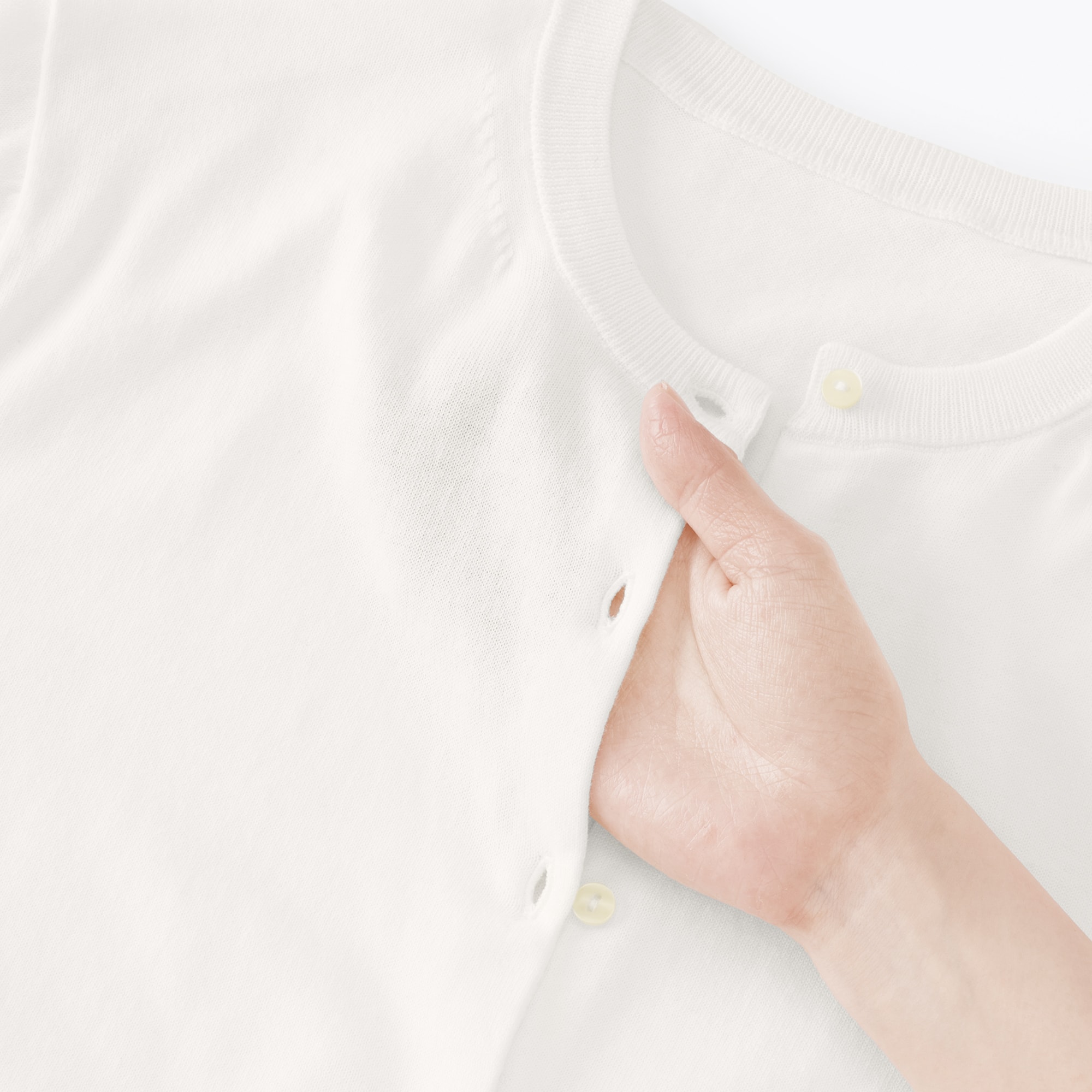 婦人　ＵＶカット強撚コットンクルーネックカーディガン